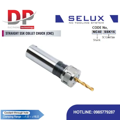 Bầu kẹp Collet SSK thân thẳng Series ST Shank - Selux (STRAIGHT SSK COLLET CHUCK CNC)