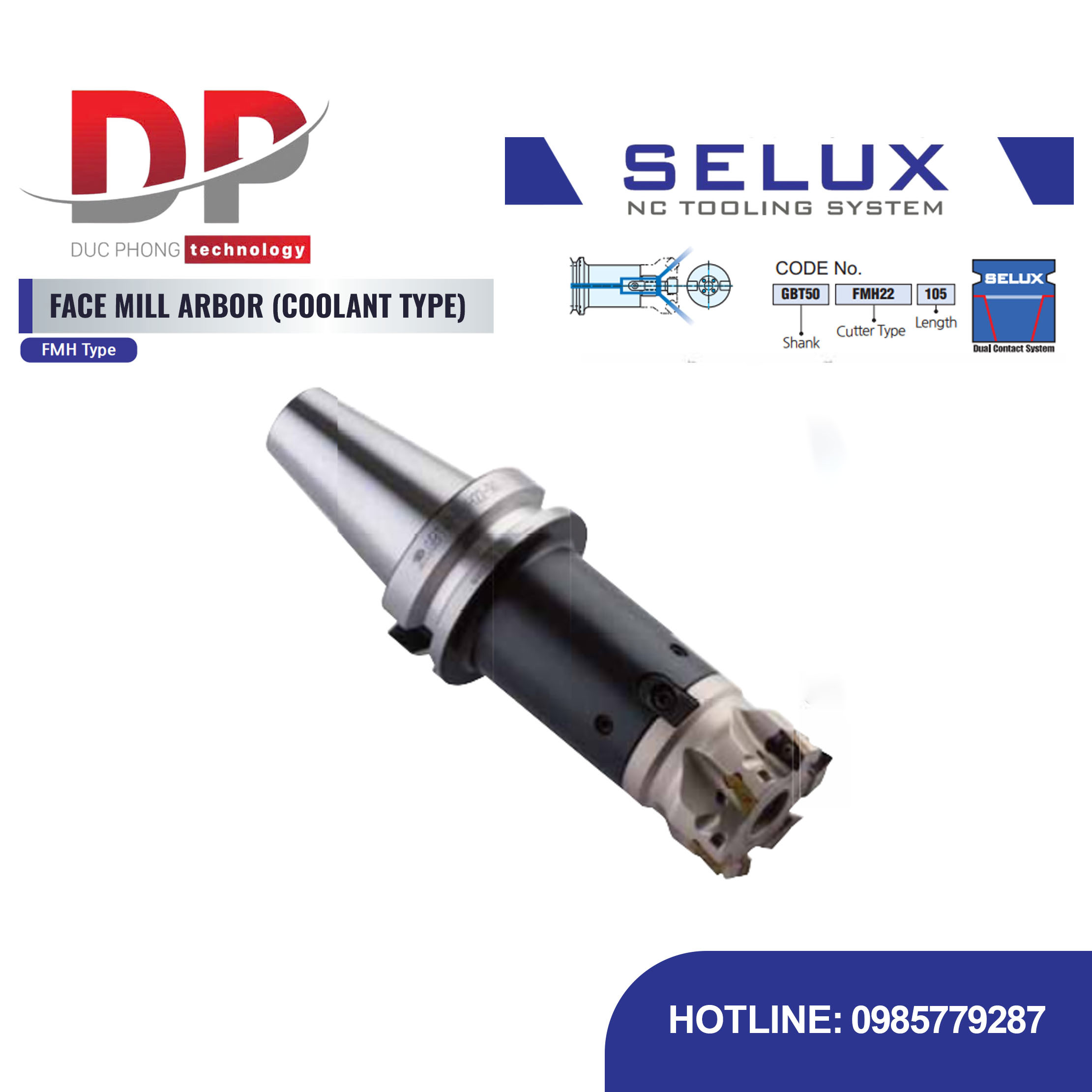 Bầu kẹp dao phay ghép mảnh có làm mát xuyên tâm Series GBT Shank - Selux FMH TYPE (FACE MILL ARBOR)