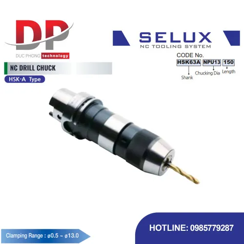 Bầu kẹp mũi khoan NC chuôi HSK-A Series HSK Shank - Selux (NC DRILL CHUCK) HSK-A TYPE