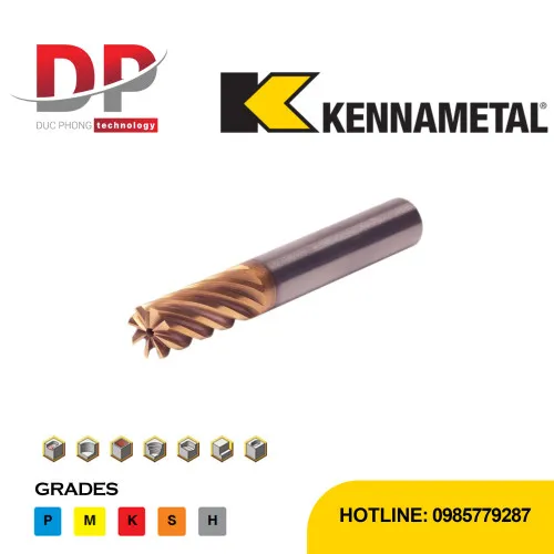 Dao phay ngón Kennametal carbide HARVI™ IV, 8 me, làm mát trong, cán trơn, hệ inch
