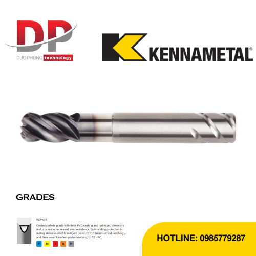 Dao phay ngón Kennametal carbide HARVI™ I, 4 me, Necked, cán trơn, hệ inch