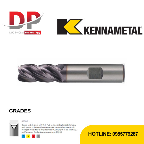 Dao phay ngón Kennametal HARVI™ I, 4 me, cán Weldon®, hệ inch