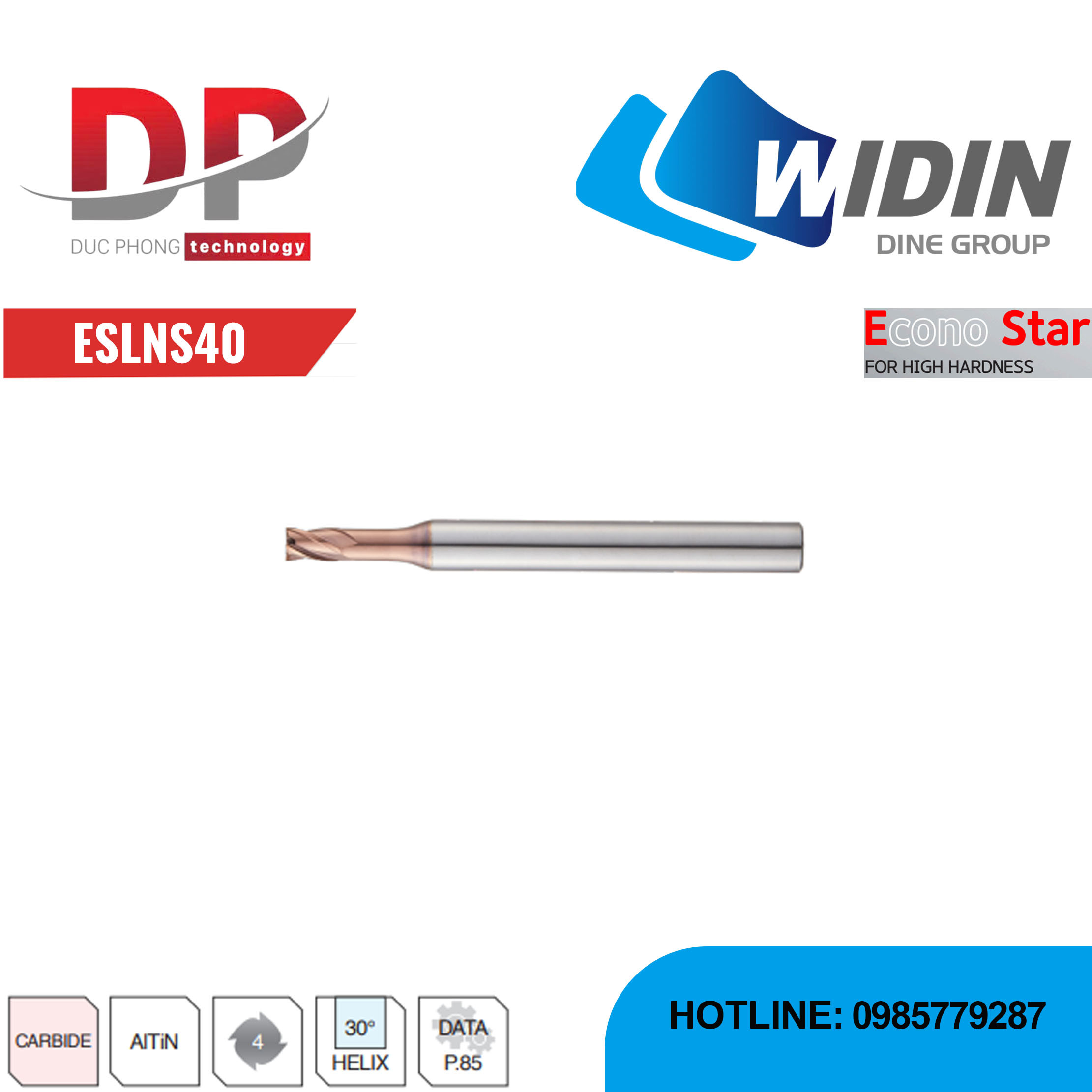 Dao phay ngón EconoStar 4 me cổ dài Series ESLNS40 - WIDIN (Dành cho thép độ cứng cao)