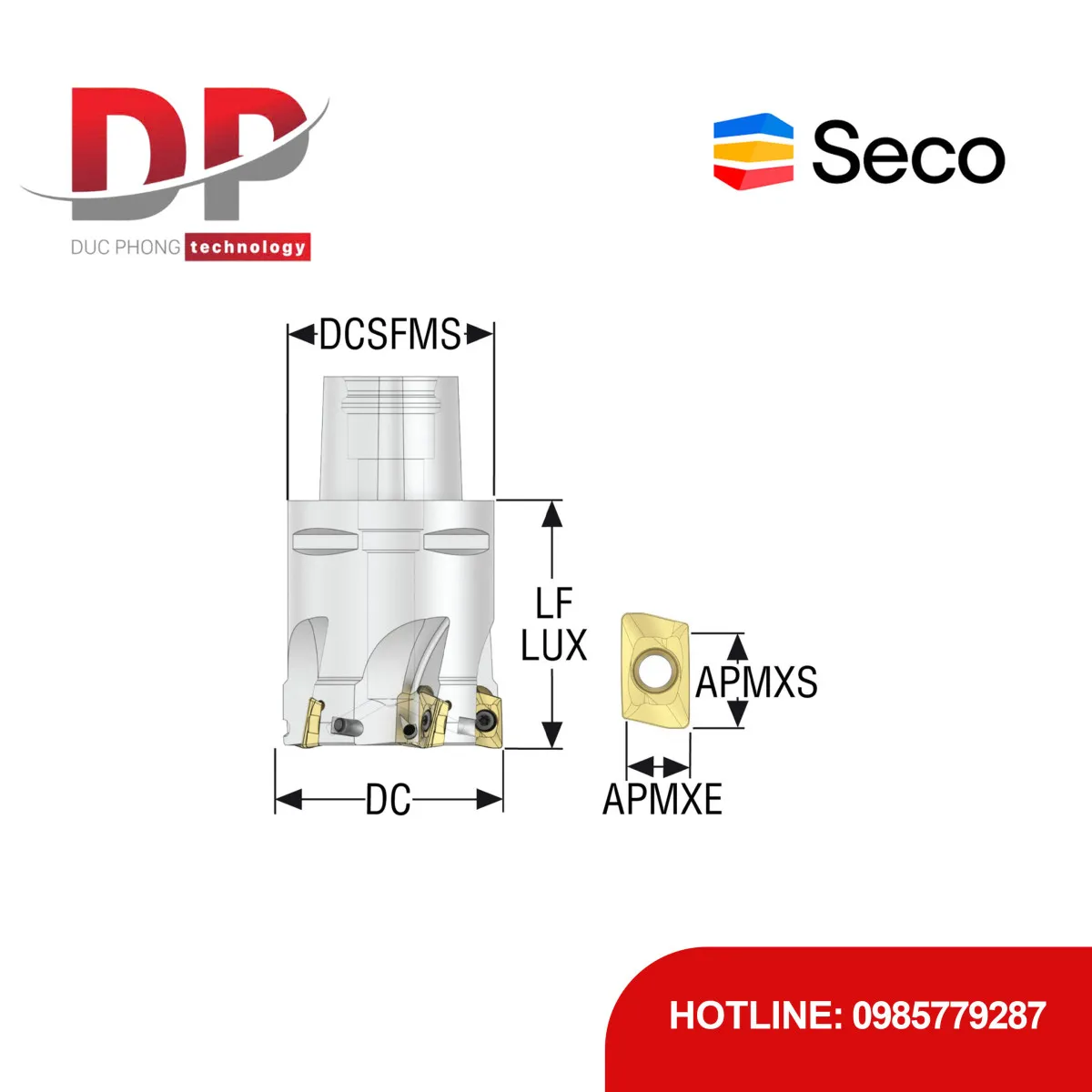 Dao phay gắn mảnh Seco Tools Turbo C5-R217.69-054-10-5A (DC 2.126 inch - 5 me cắt - Đáy phẳng)