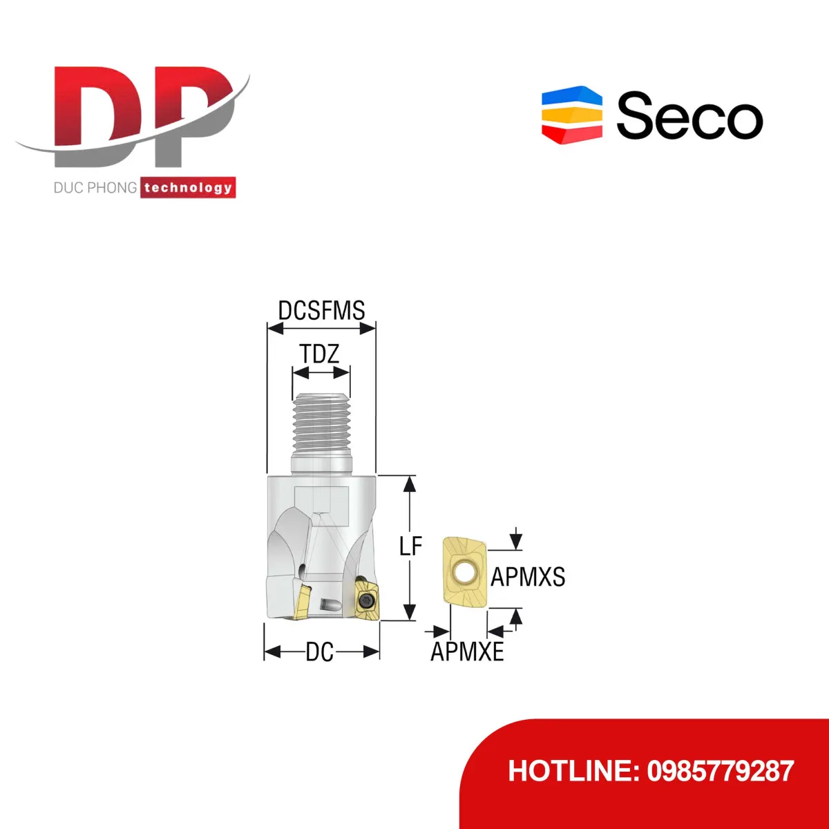 Dao phay gắn mảnh Seco Tools Turbo R217.69-01.00-12RE-10-3A (DC 25.4mm - Có góc R)