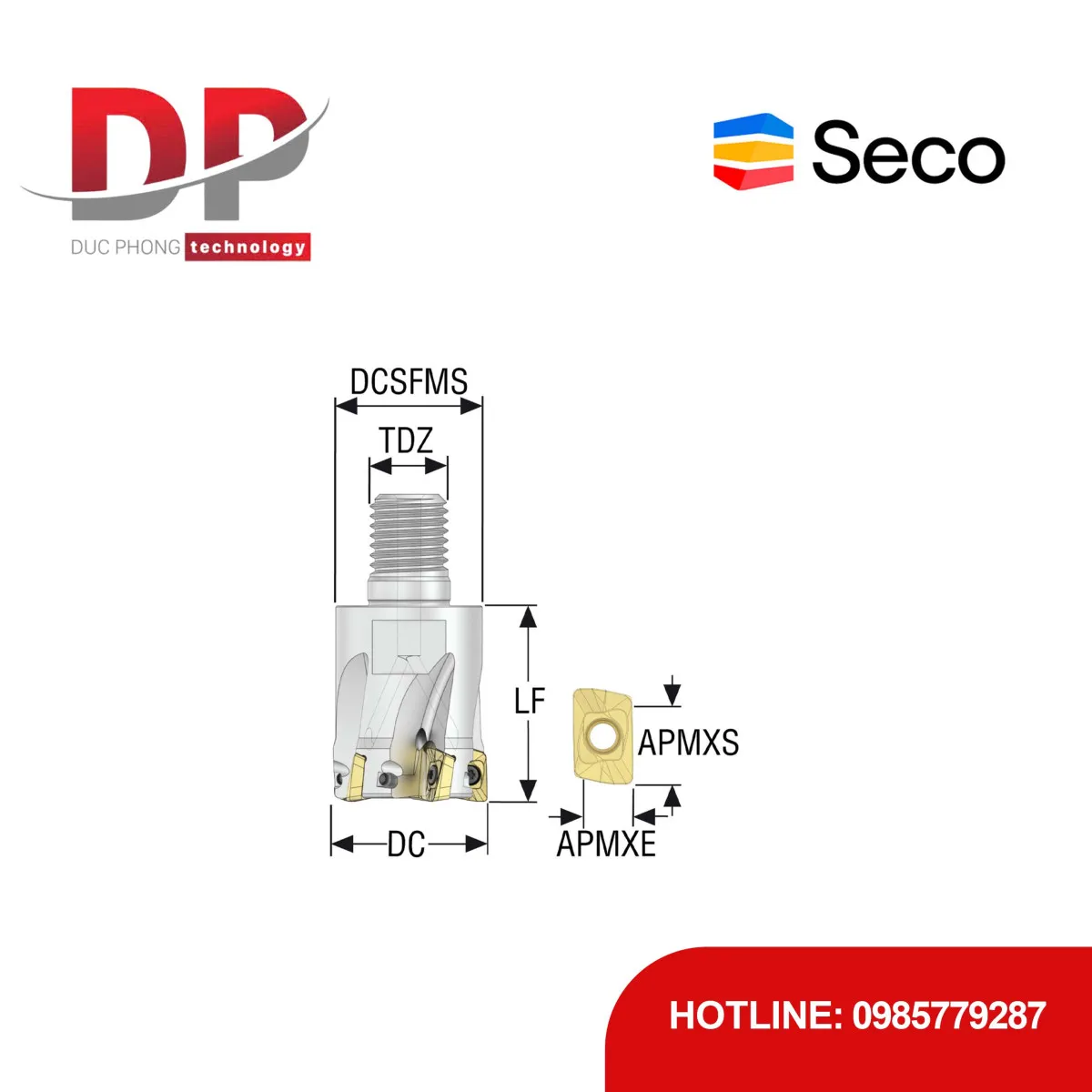 Dao phay gắn mảnh Seco Tools Turbo R217.69-01.25-16RE-10-5A (DC 31.75mm - Có góc R)