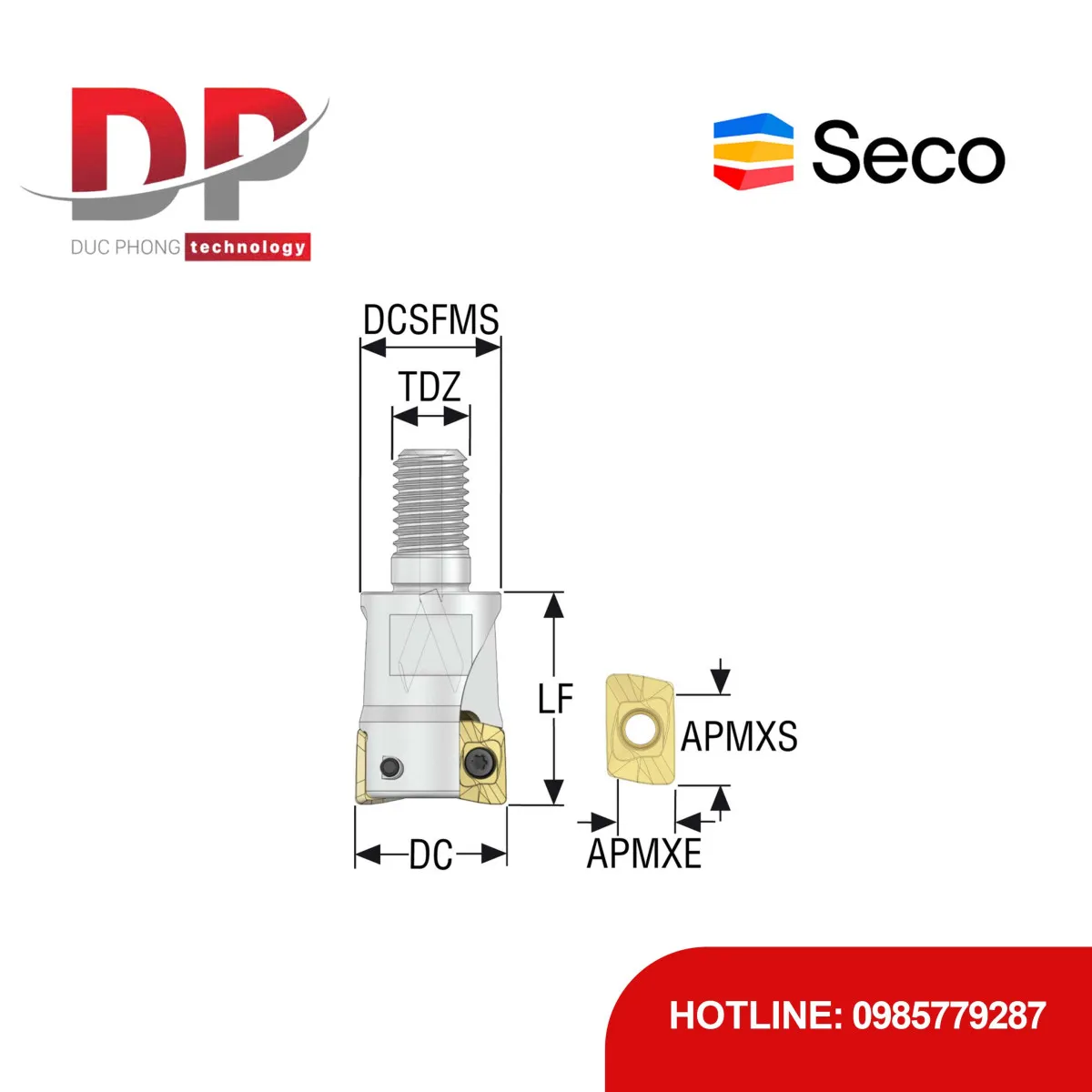 Dao phay gắn mảnh Seco Tools Turbo R217.69-0816.RE-10-2A (DC 16mm - Có góc R)