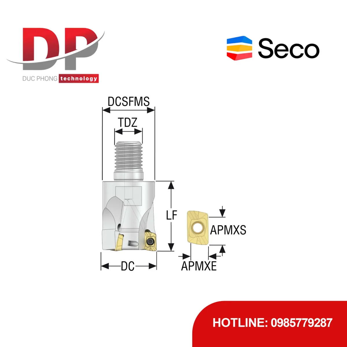 Dao phay gắn mảnh Seco Tools Turbo R217.69-1225.RE-10-4A (DC 25mm - Có góc R)