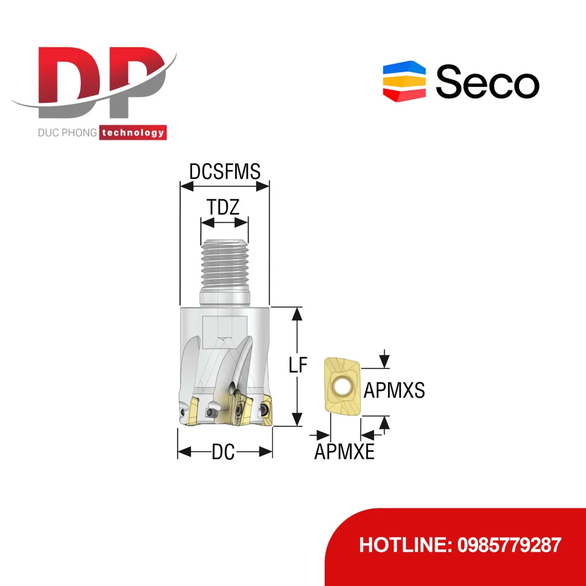 Dao phay gắn mảnh Seco Tools Turbo R217.69-1632.RE-10-5A (DC 32mm - Có góc R)