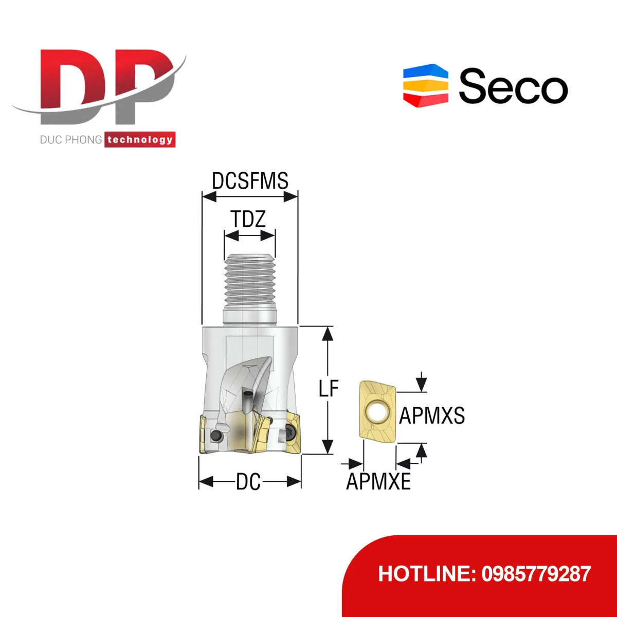 Đầu dao phay gắn mảnh Seco Tools Turbo R217.69-1632.RE-12-3AN (DC 32.0 mm - 3 me cắt - Đáy phẳng - Đầu thay thế)