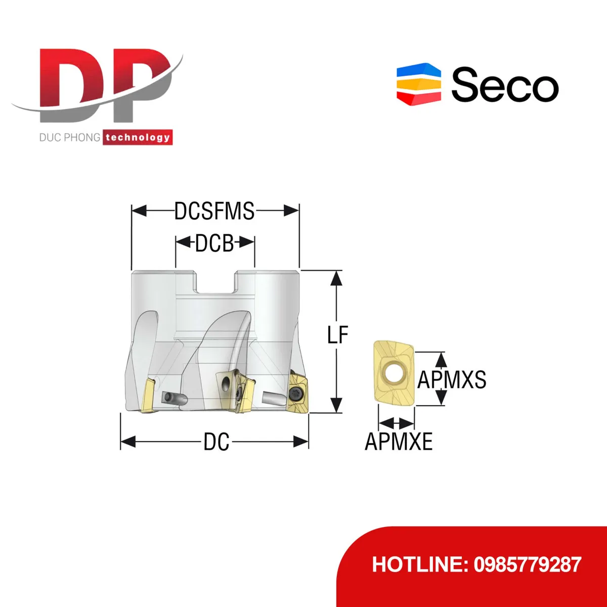 Dao phay gắn mảnh Seco Tools Turbo R220.69-02.00-10-7A (DC 50.8mm)