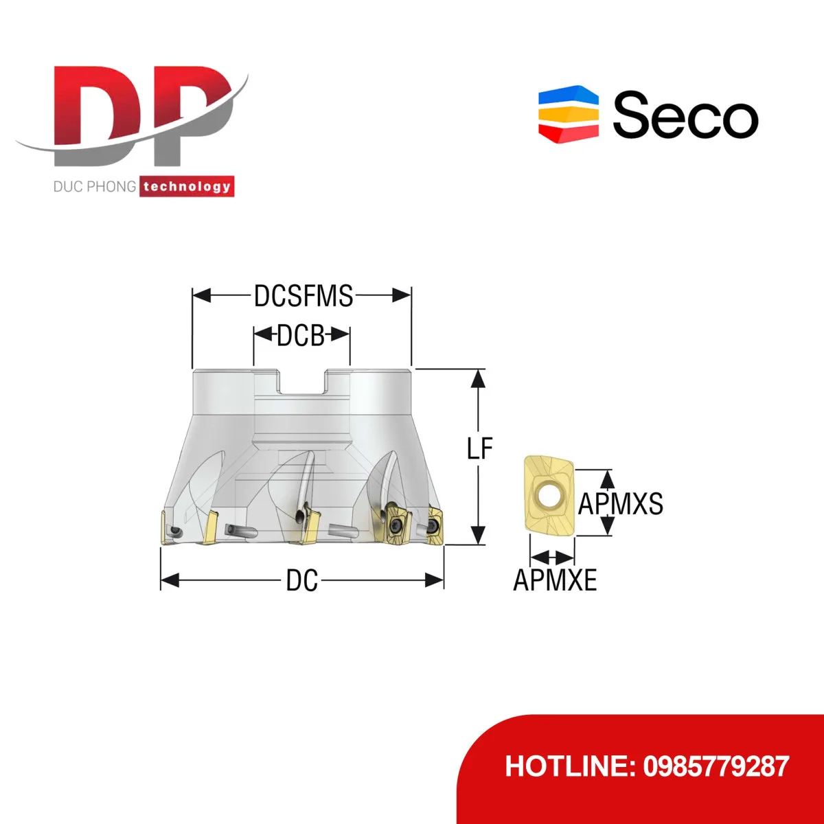 Dao phay gắn mảnh Seco Tools Turbo R220.69-03.00-10-10A (DC 76.2mm)