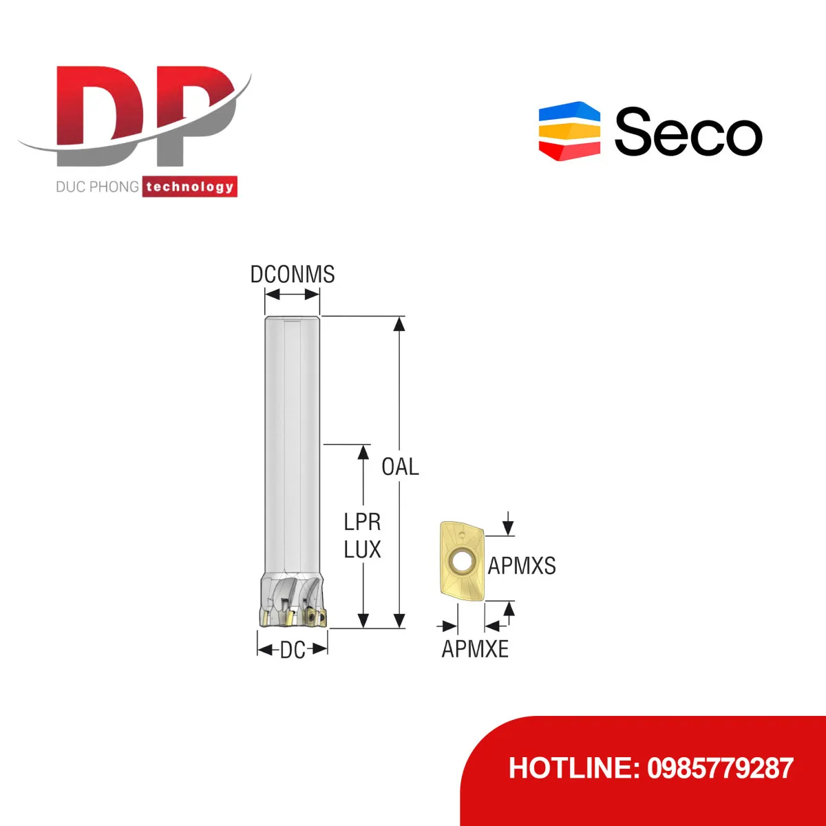 Dao phay gắn mảnh Seco Tools Turbo R217.69-00.875-0-06-5LAN (DC 22.23mm)