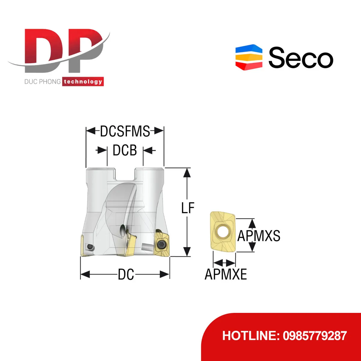 Dao phay gắn mảnh Seco Tools Turbo R220.69-0032-10-4A (DC 32.0mm)
