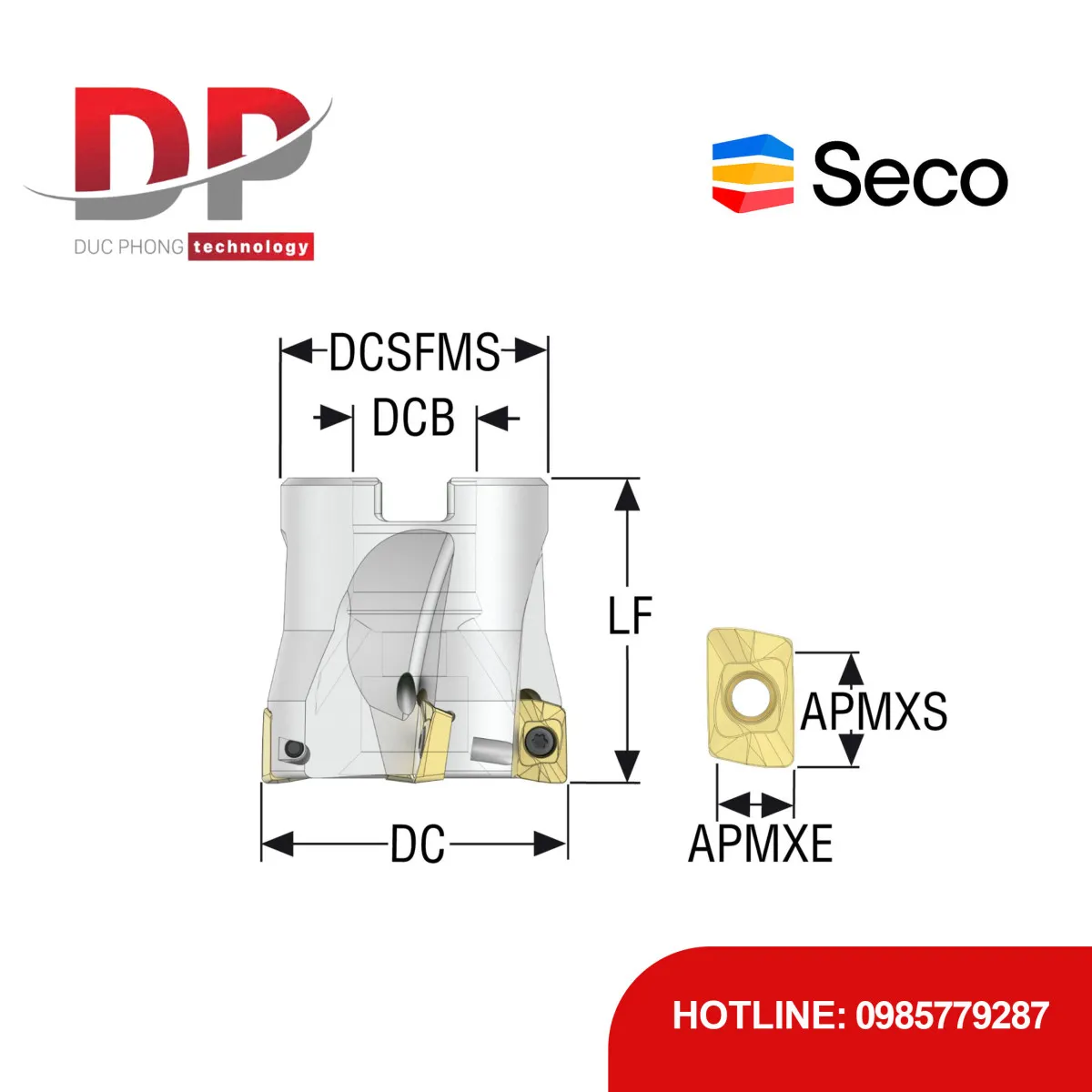 Dao phay gắn mảnh Seco Tools Turbo R220.69-0032-10-5A (DC 32.0mm)