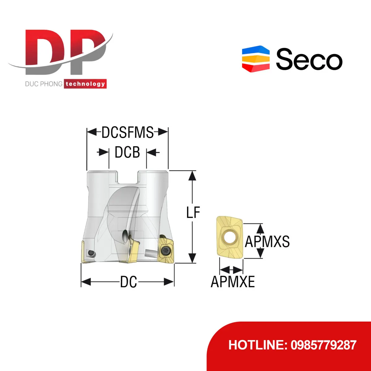 Dao phay gắn mảnh Seco Tools Turbo R220.69-0040-10-4A (DC 40.0mm)