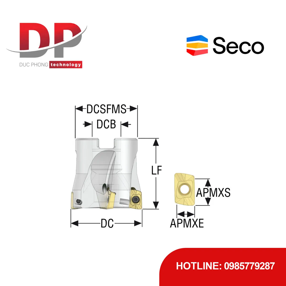 Dao phay gắn mảnh Seco Tools Turbo R220.69-0044-10-4A (DC 44.0mm)