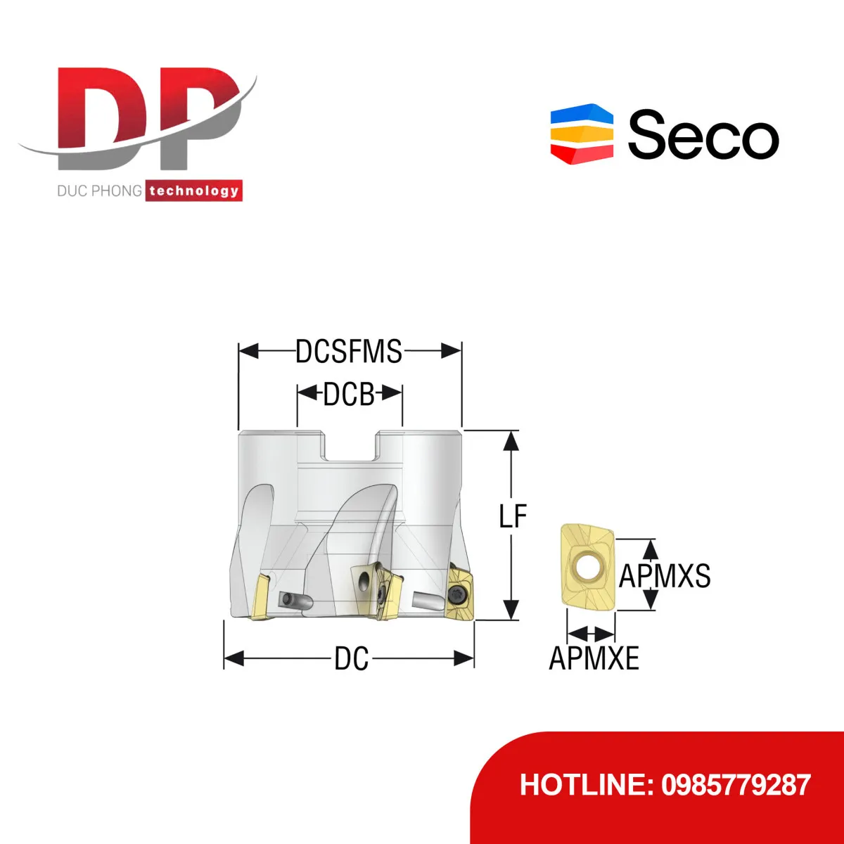 Dao phay gắn mảnh Seco Tools Turbo R220.69-0050-10-5A (DC 50.0mm)