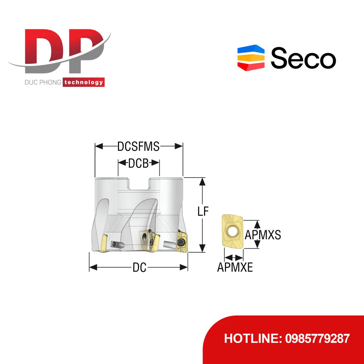 Dao phay gắn mảnh Seco Tools Turbo R220.69-0050-10-7A (DC 50.0mm)