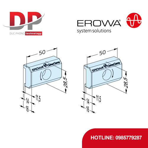 Chi tiết kẹp EROWA ER-099132 Claw 50L, CleverClamp, thép tôi cứng, dài 50mm, ren trái