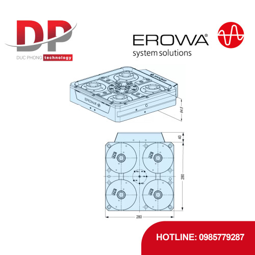 Đầu kẹp EROWA ER-139505 UPC 2.0 280 x 280, tích hợp ITS 100 P, kích thước lớn