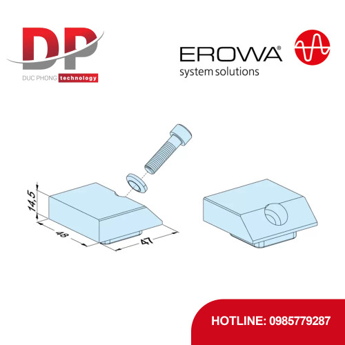 Hàm kẹp tuyến tính EROWA ER-099098 Linear Jaw Flat, CleverClamp, thép tôi cứng, rộng 48mm, mặt chặn trơn