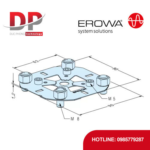 Tấm định tâm EROWA ER-011599 100 M8, chống ăn mòn, có lỗ làm sạch (10 chiếc)