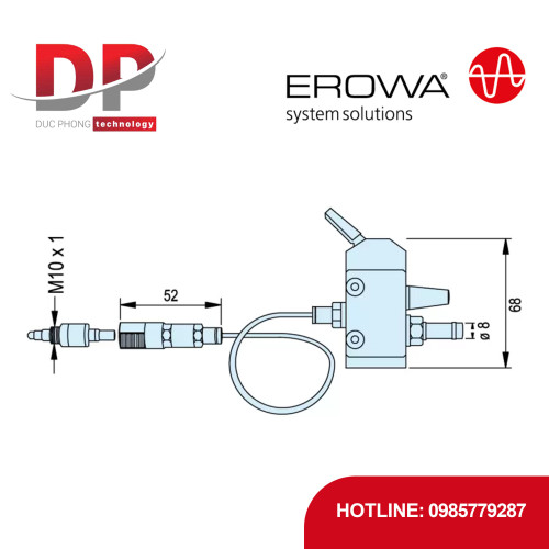 Van thủ công EROWA ER-010538, van tay gạt, ren M10x1, kèm ống dẫn và phụ kiện