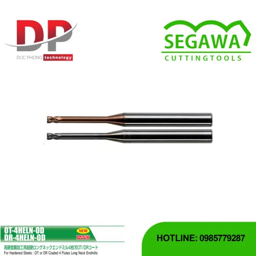 Dao phay ngón OT-4HELN-OD và DR-4HELN-OD cổ dài Carbide 4 me có phủ OT hoặc DR - Segawa