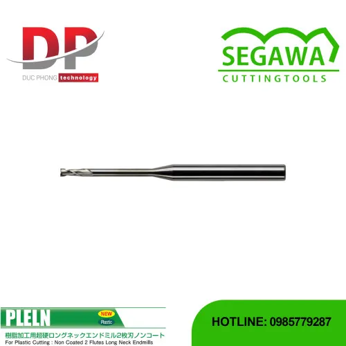 Dao phay ngón PLELN cổ dài Carbide 2 me không phủ - Segawa
