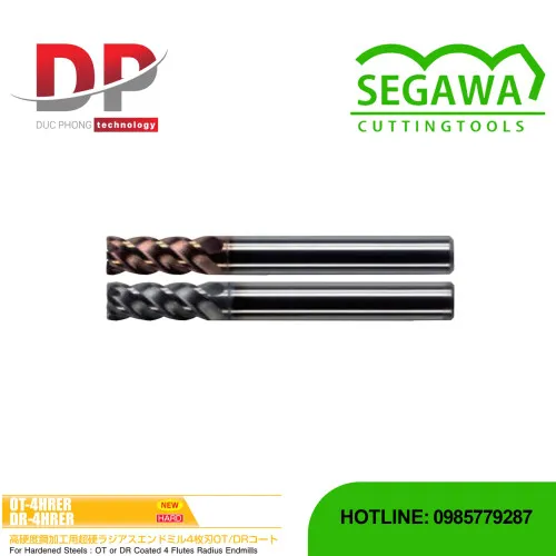 Dao phay ngón Radius OT-4HRER và DR-4HRER Carbide 4 me - Segawa