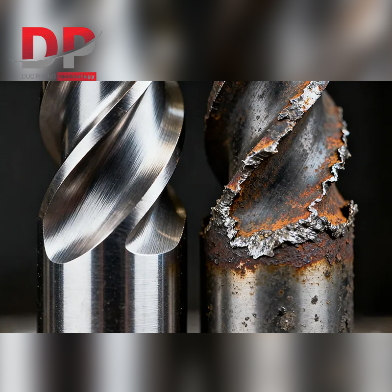 dao phay ngón bị gỉ, mẻ và hỏng do không vệ sinh định kỳ