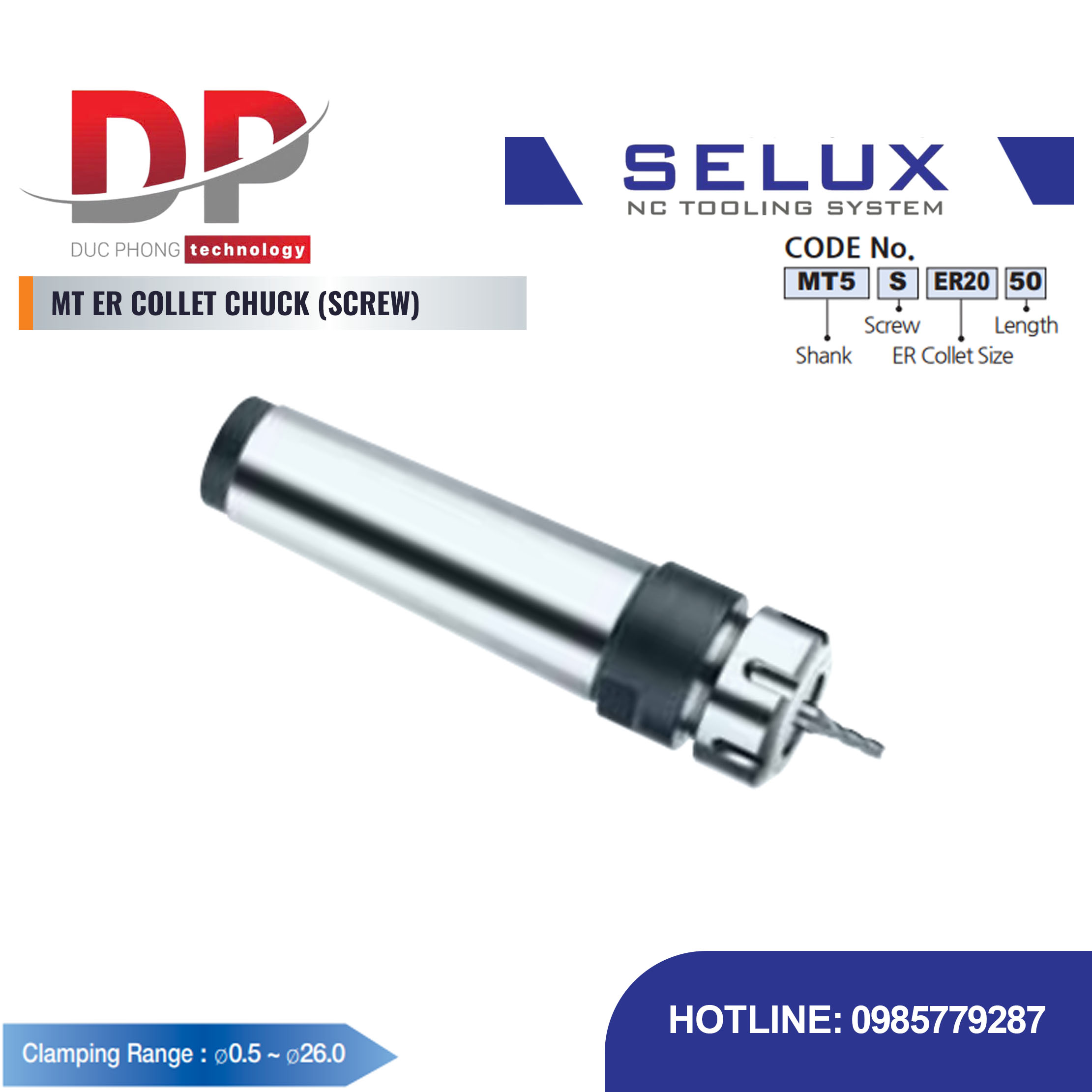 Bầu kẹp Collet ER chuôi côn dùng vít Series NT/MT Shank - Selux (MT ER COLLET CHUCK SCREW)
