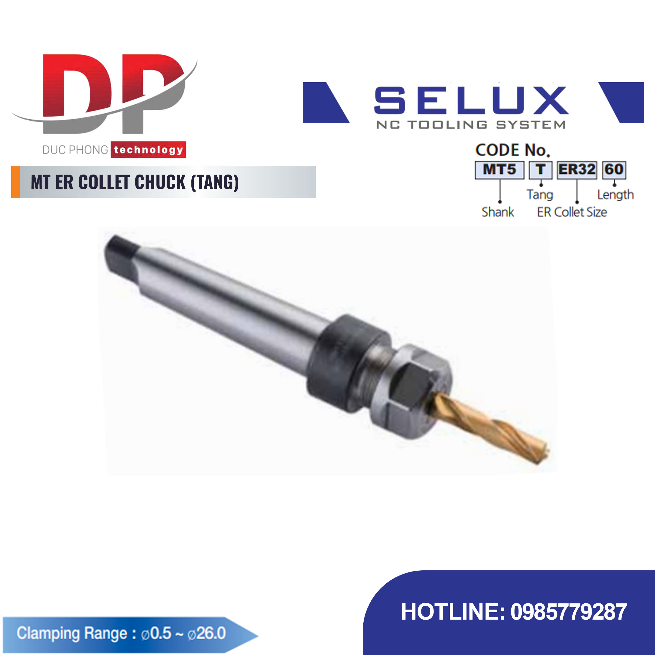 Bầu kẹp Collet ER chuôi côn Morse Series NT/MT Shank - Selux (MT ER COLLET CHUCK TANG)