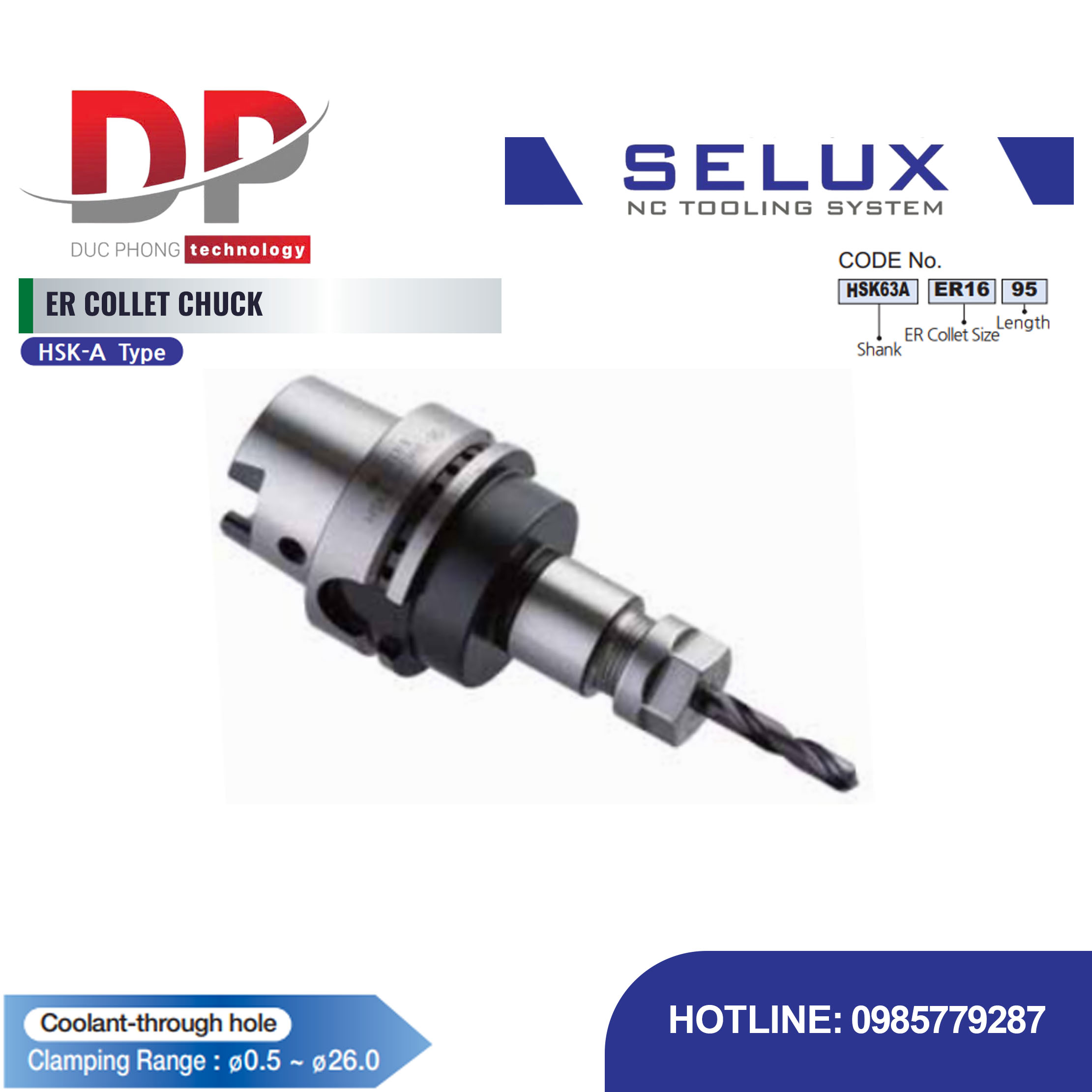 Bầu kẹp collet ER chuôi HSK-A Series HSK Shank - Selux (ER COLLET CHUCK) HSK-A TYPE
