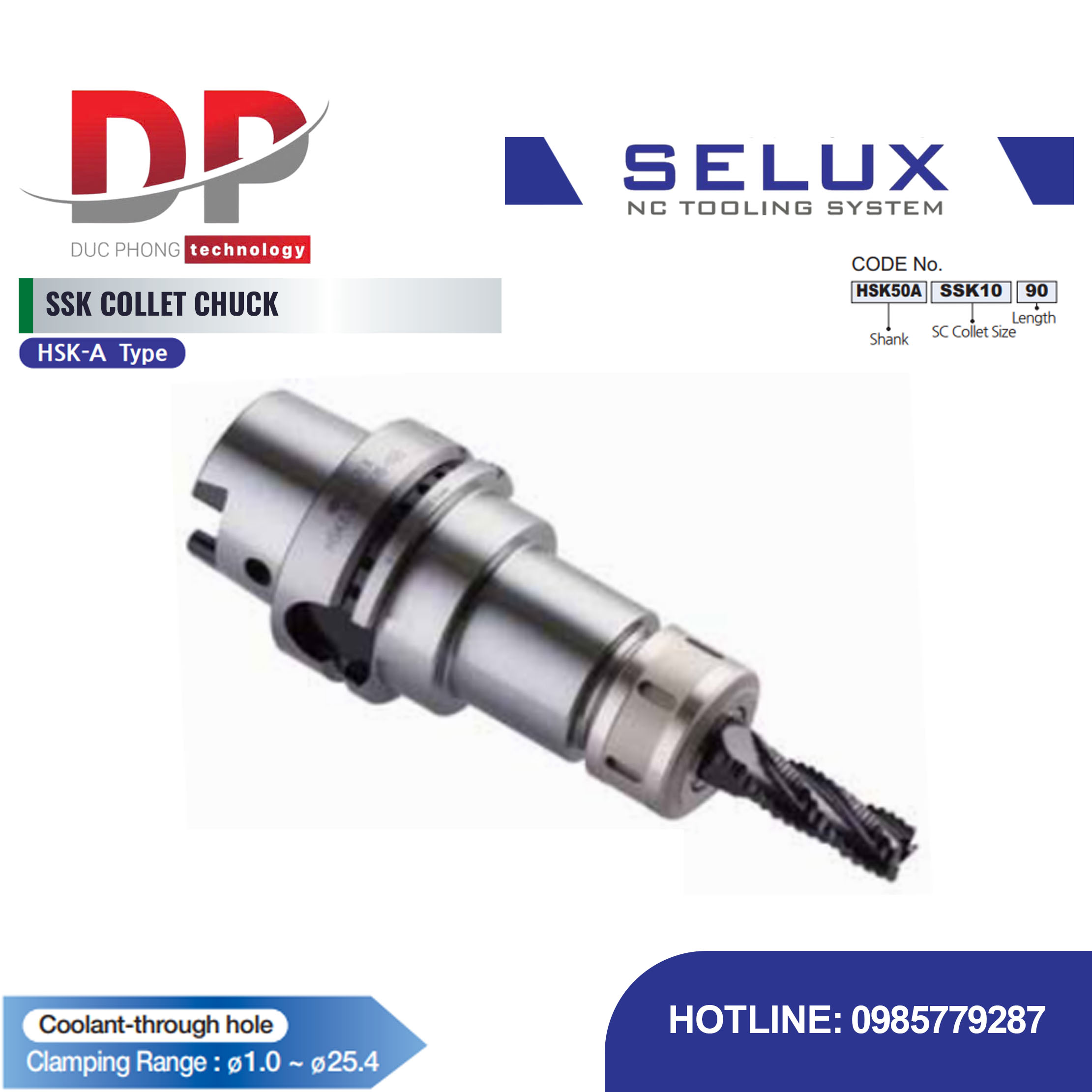 Bầu kẹp collet SSK chuôi HSK-A Series HSK Shank - Selux (SSK COLLET CHUCK) HSK-A TYPE