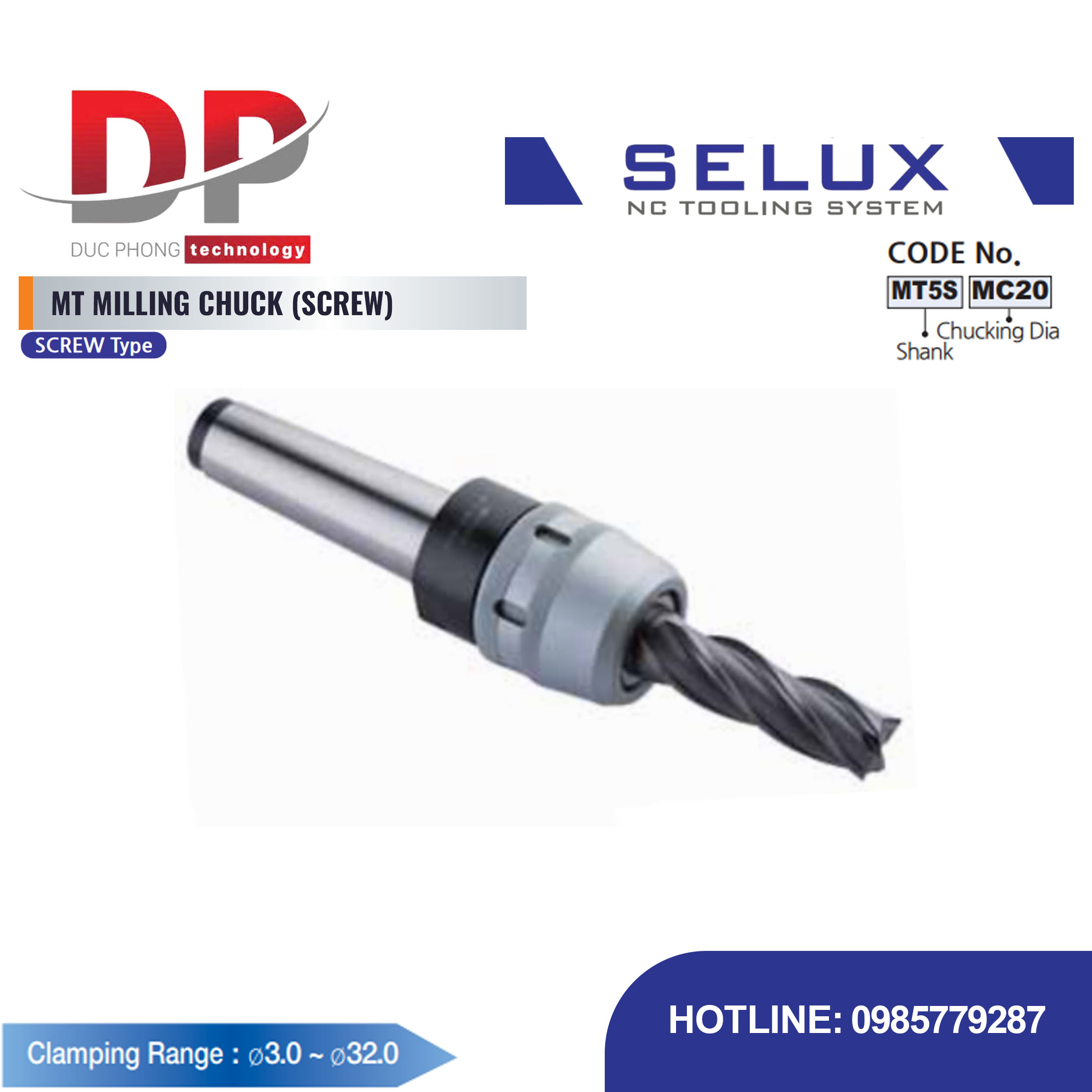 Bầu kẹp dao phay MT côn Morse SCREW Series NT/MT Shank - Selux (MT MILLING CHUCK SCREW)