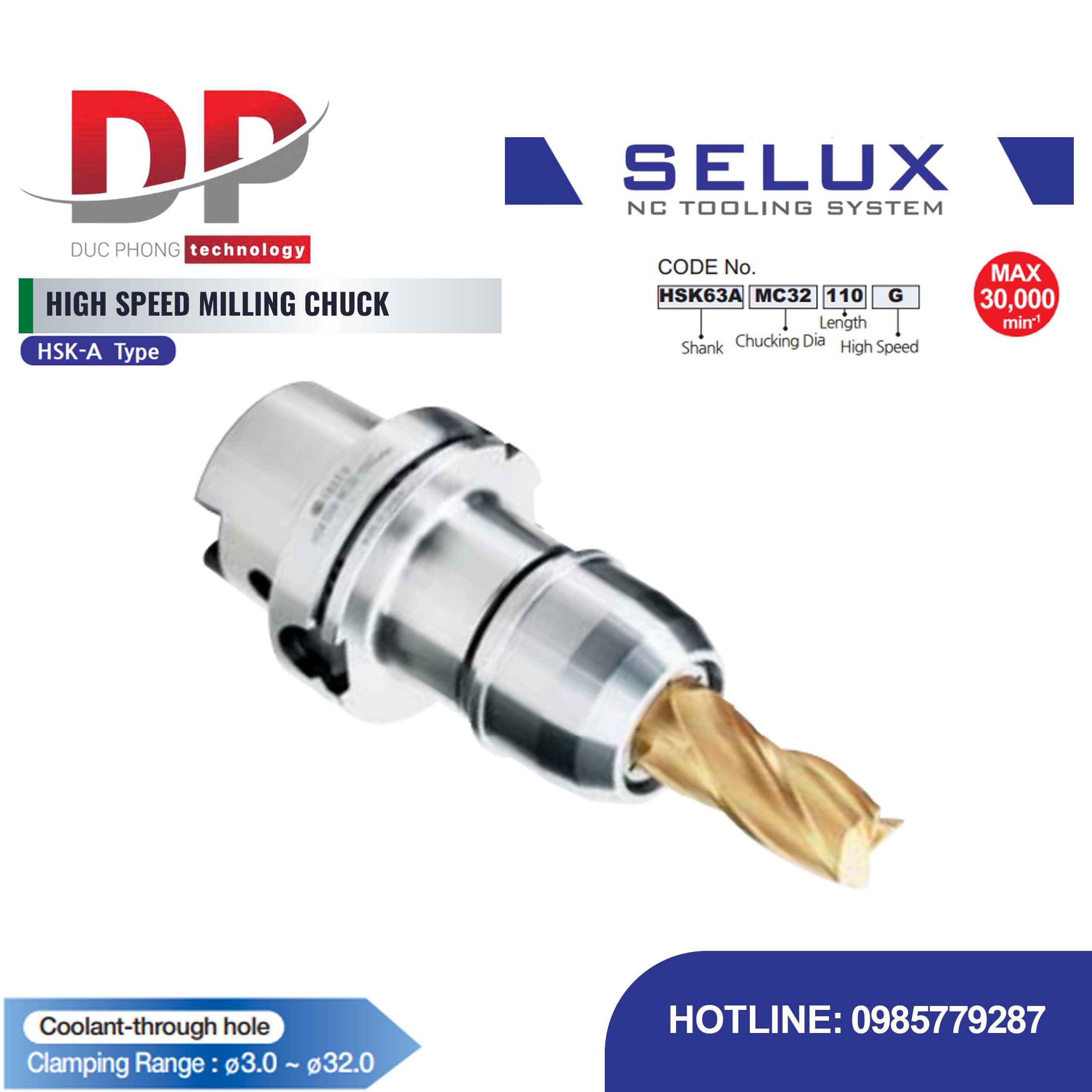 Bầu kẹp dao phay tốc độ cao chuôi HSK-A Series HSK Shank - Selux (HIGH SPEED MILLING CHUCK) HSK-A TYPE