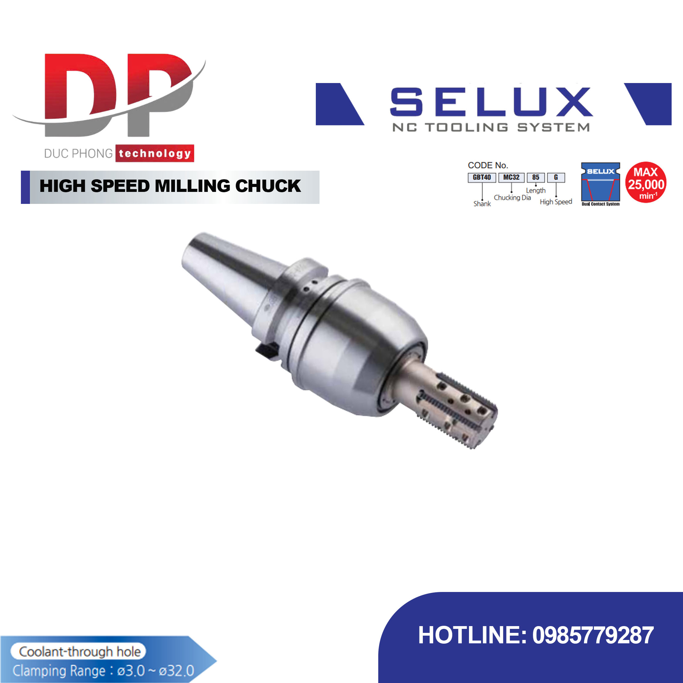 Bầu kẹp dao phay tốc độ cao Series GBT Shank - Selux (HIGH SPEED MILLING CHUCK)