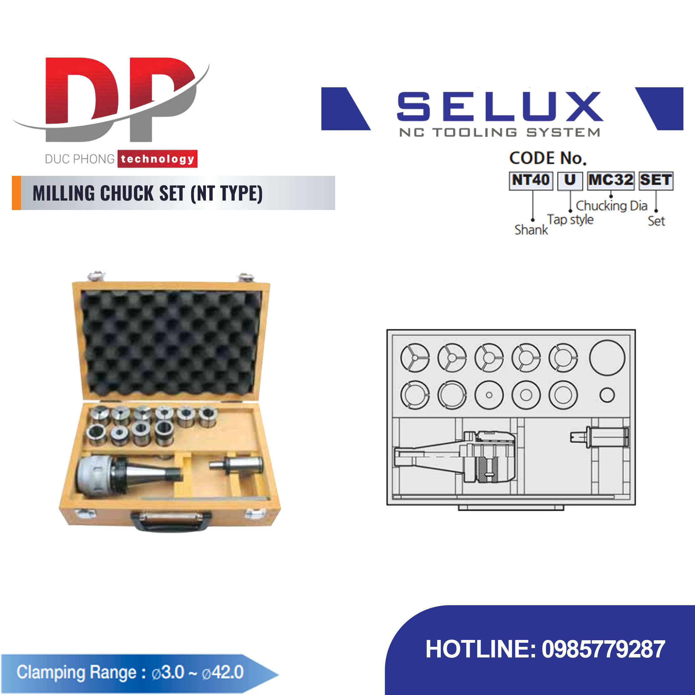 Bộ bầu kẹp dao phay NT Series NT/MT Shank - Selux (MILLING CHUCK SET NT TYPE)
