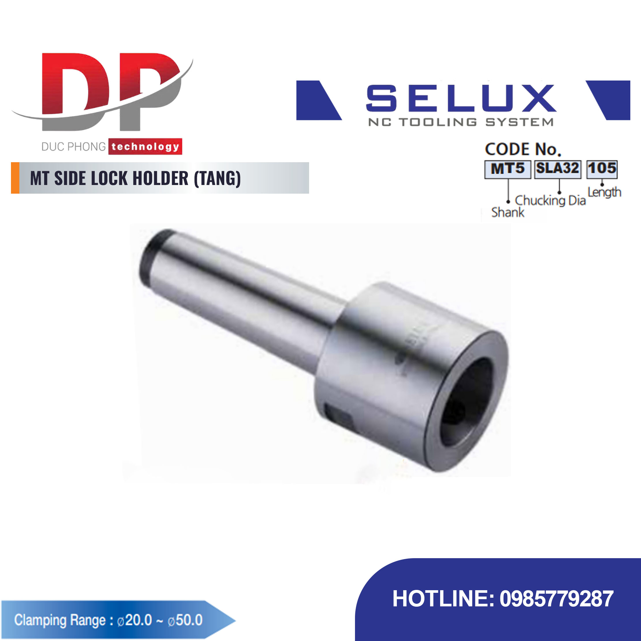 Trục gá có khóa cạnh côn Morse Series NT/MT Shank - Selux (MT SIDE LOCK HOLDER TANG)