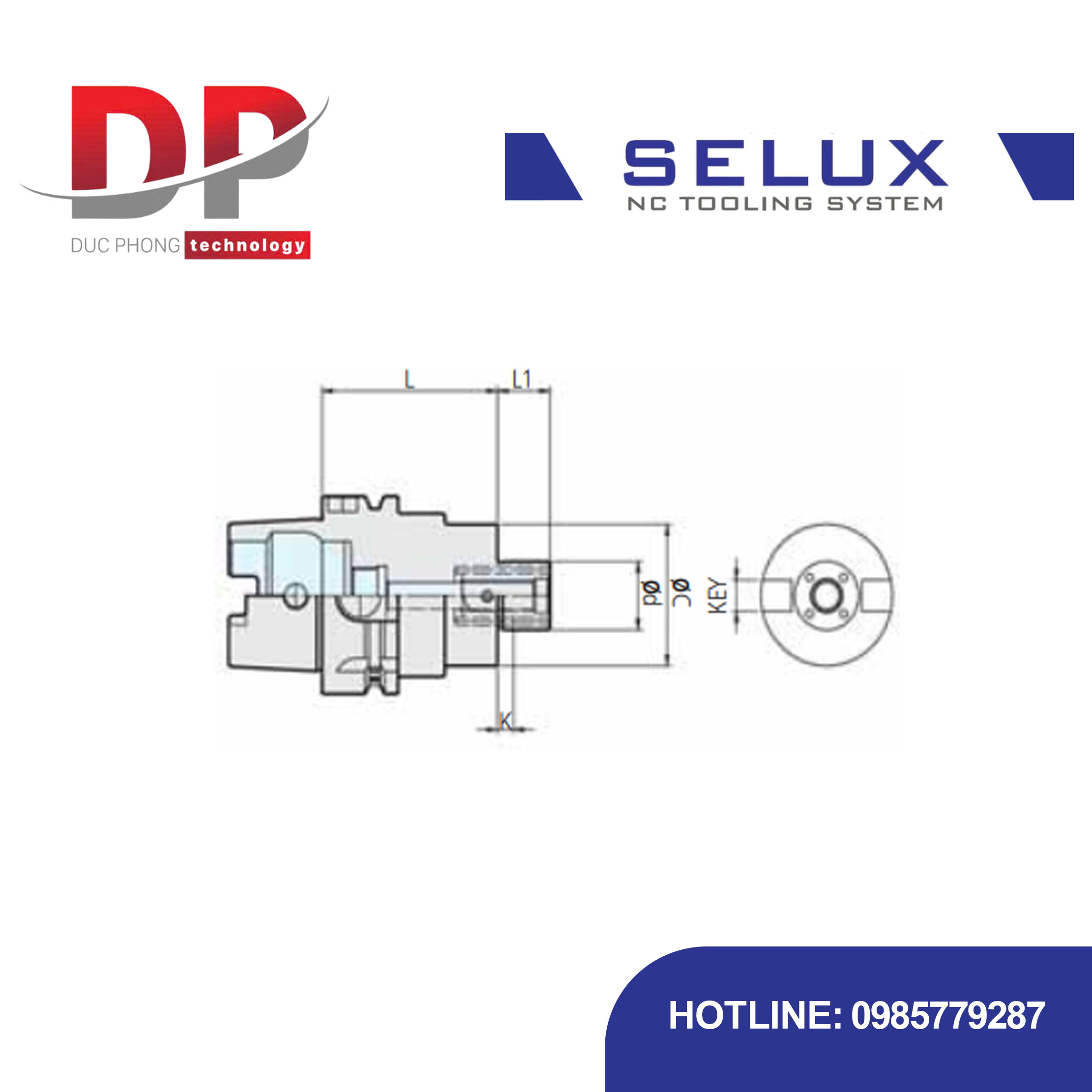 Trục gá dao phay mặt làm mát xuyên tâm chuôi HSK-A Series HSK Shank - Selux (FACE MILL ARBOR COOLANT TYPE)