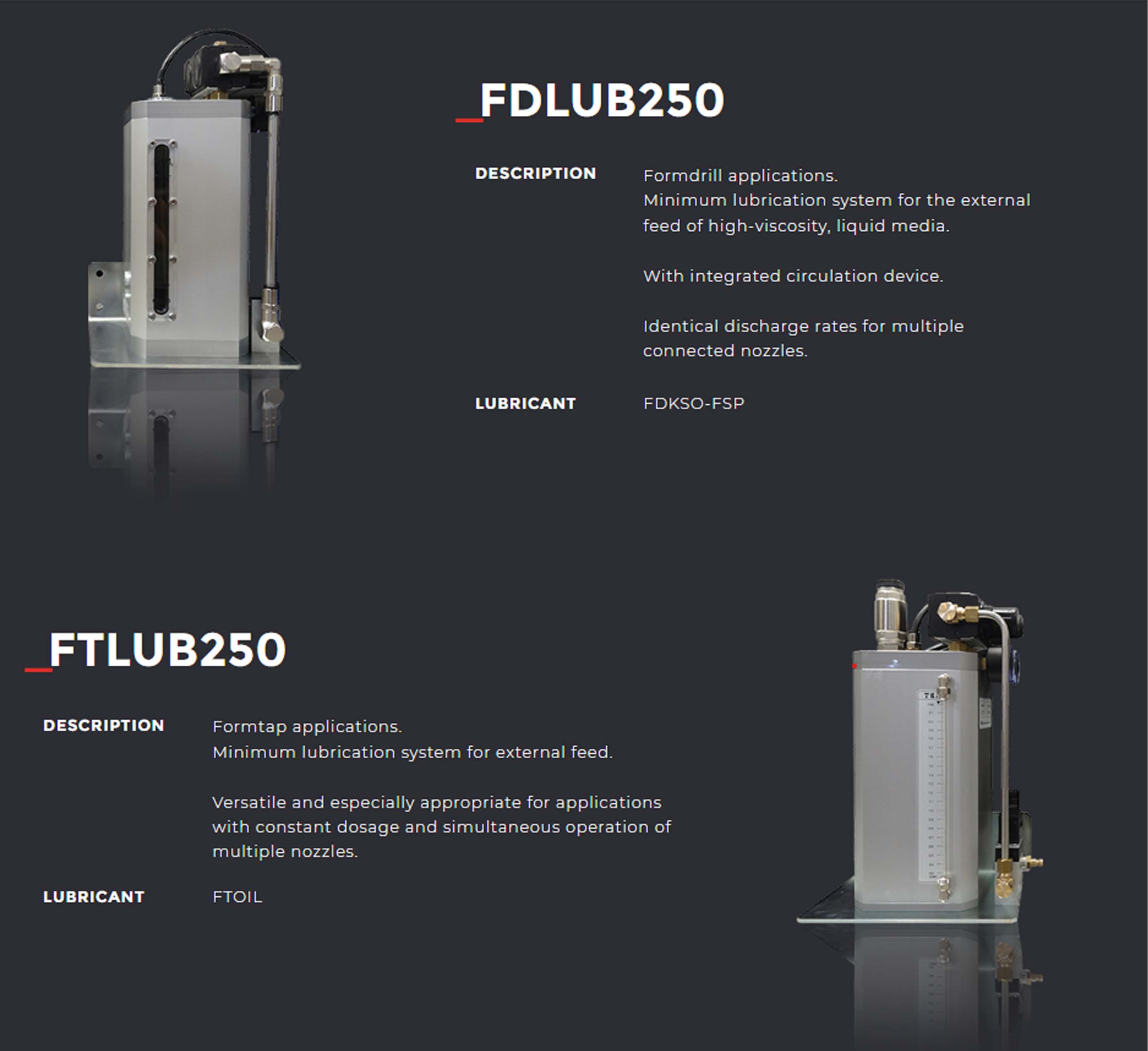 Bộ làm mát/bôi trơn Formdrill FDLUB250/FTLUB250, bôi trơn tối thiểu, đa trục chính