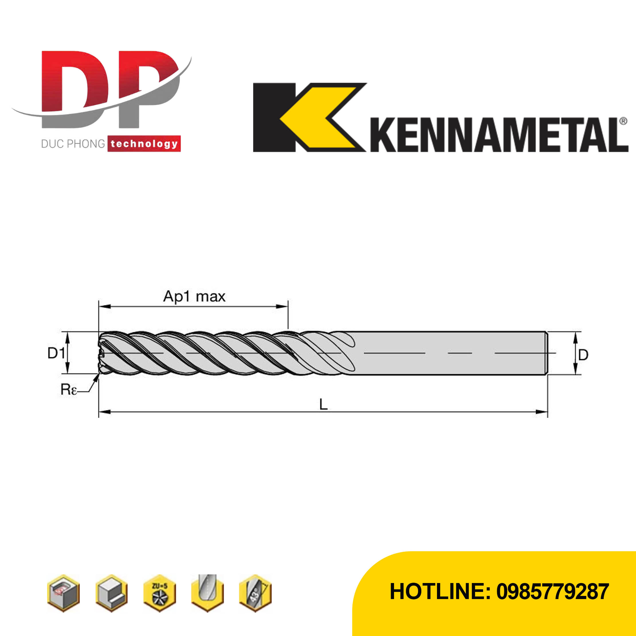 Thông số kỹ thuật sản phẩm dao phay ngón kennametal