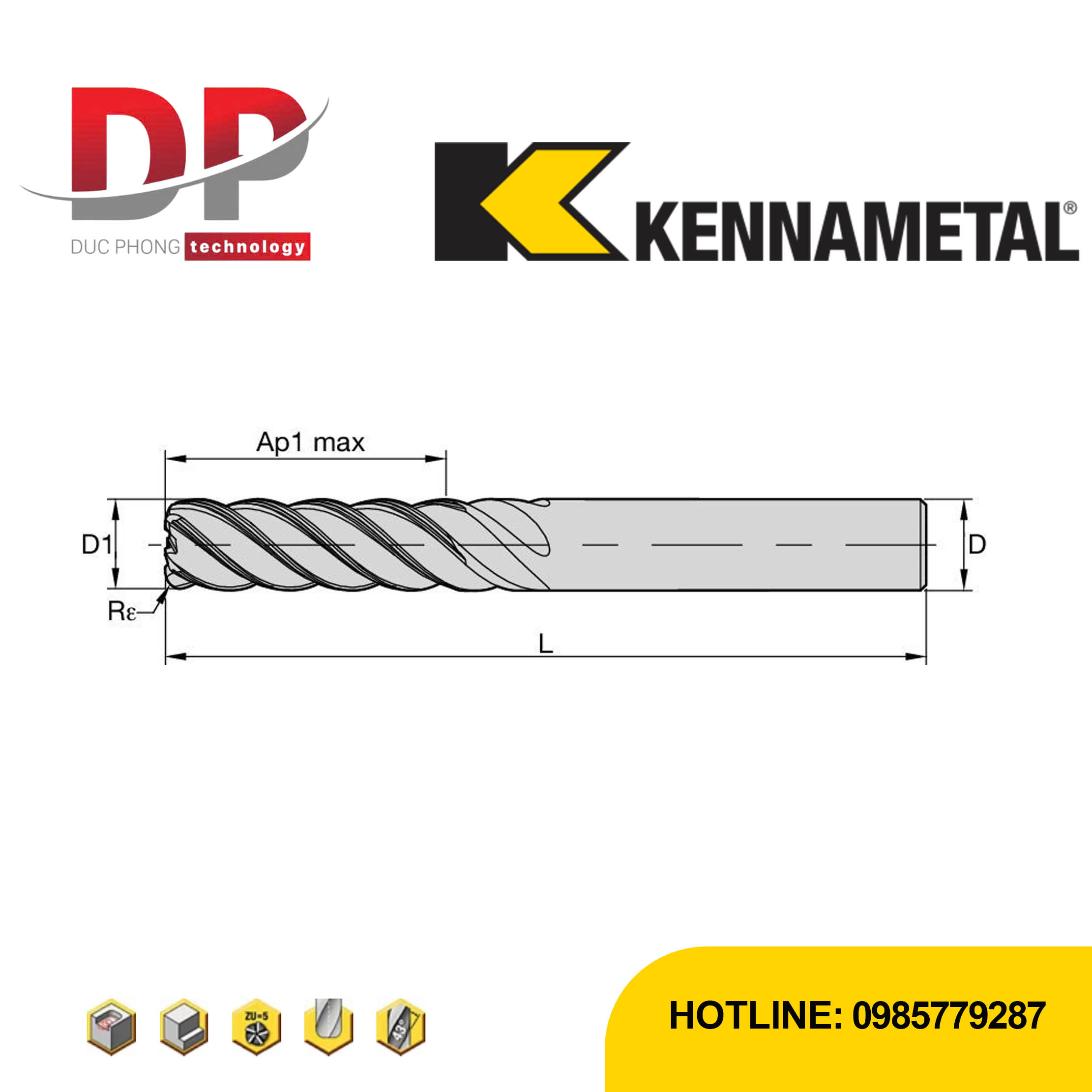 Thông số kỹ thuật sản phẩm dao phay ngón kennametal