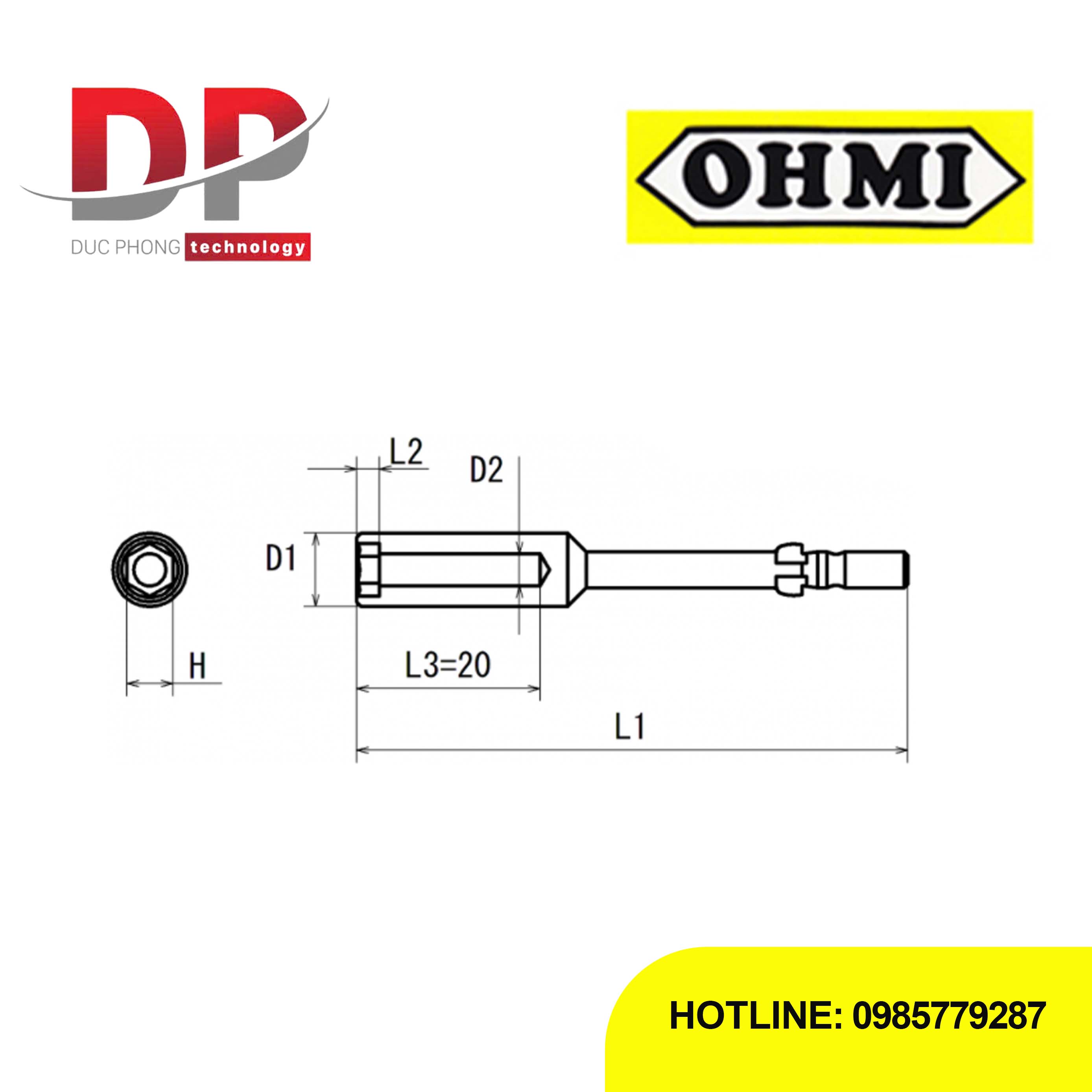 Đầu bắn bu lông OHMI VH-5B H5x60 chính hãng (Nhật Bản) - Phi 5mm