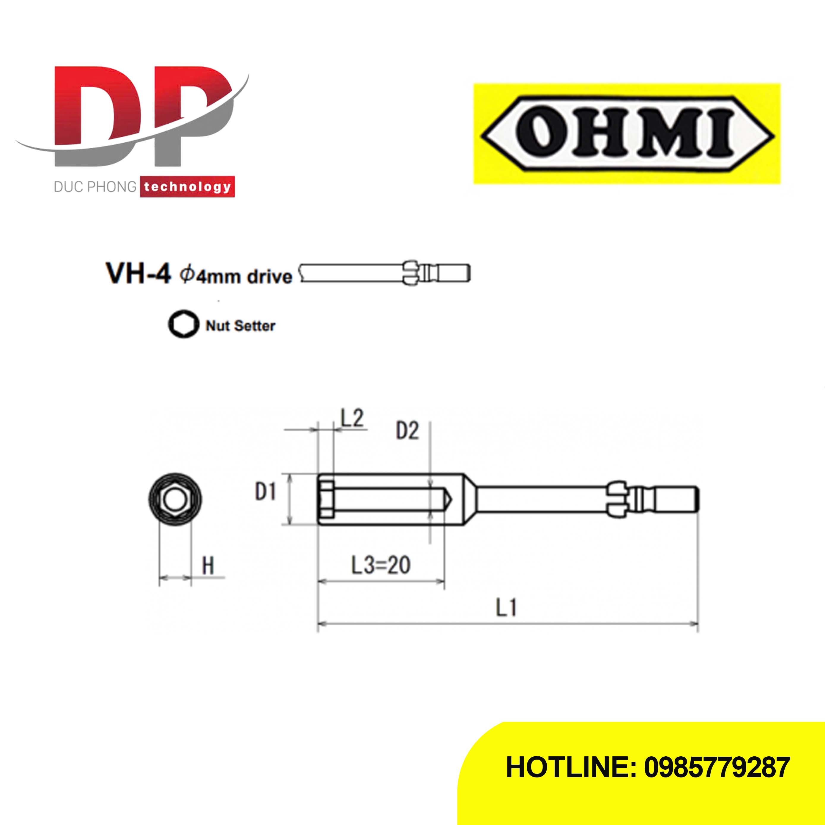 Đầu chụp lục giác H5 OHMI VH-4B H5x60 chính hãng (Nhật Bản)