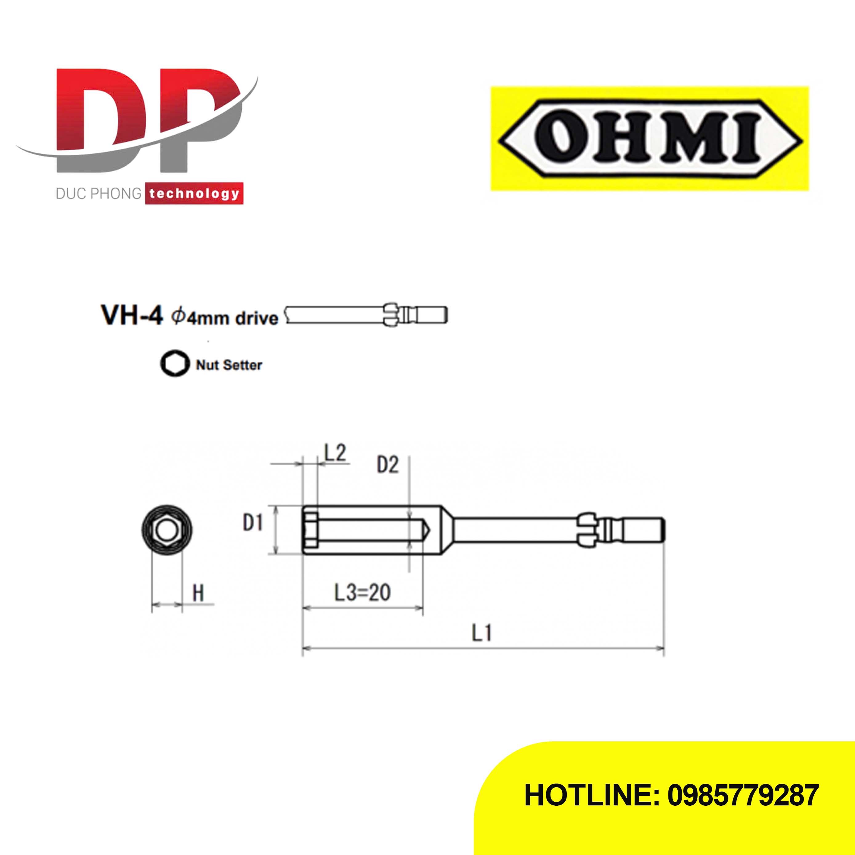 Đầu chụp ốc lục giác H5.5 OHMI VH-4B H5.5x60 chính hãng (Nhật Bản)