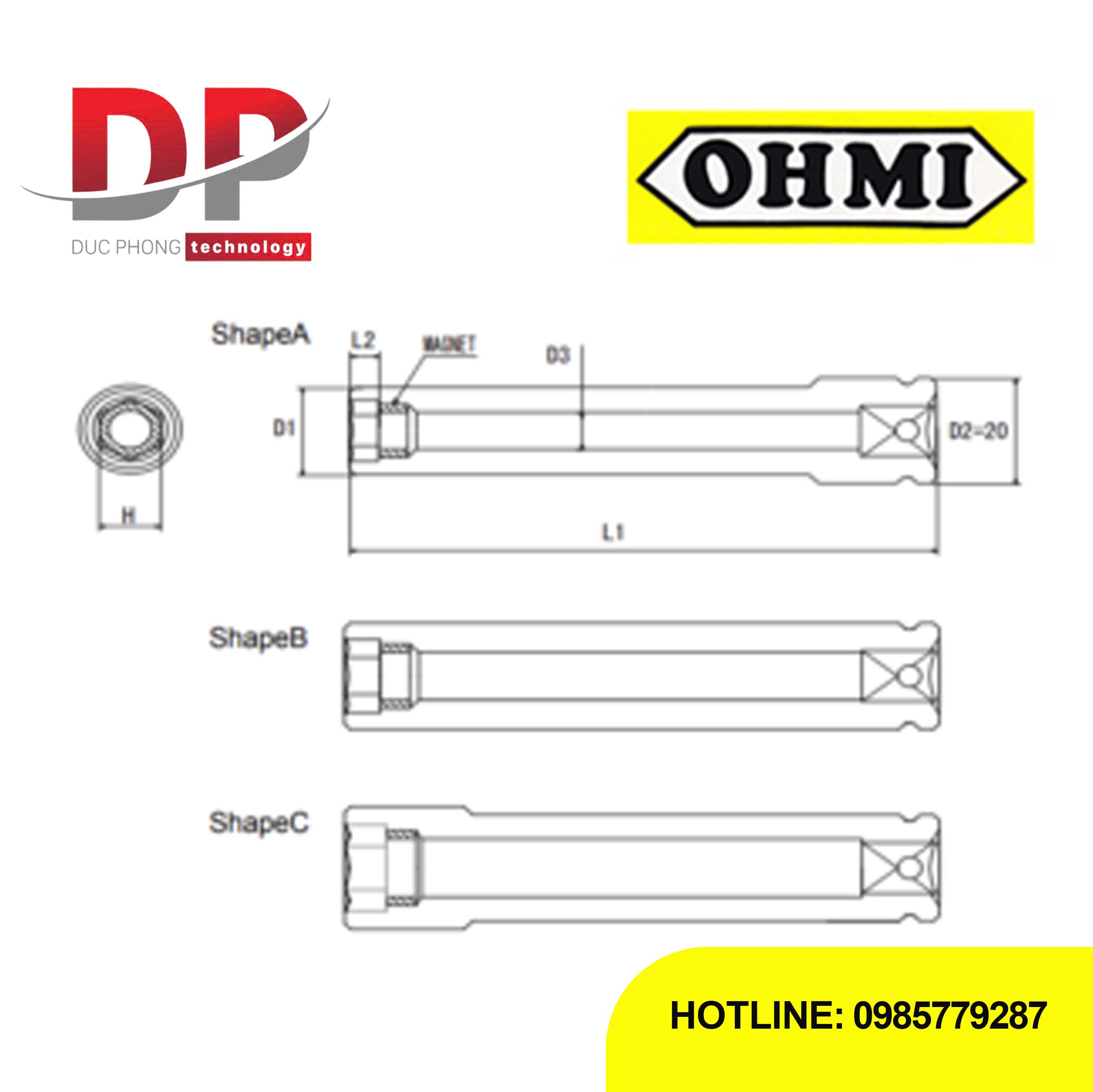 Đầu tuýp 3/8 inch OHMI SEIKI OS-3B H14x34 MR – Impact Socket nam châm vòng