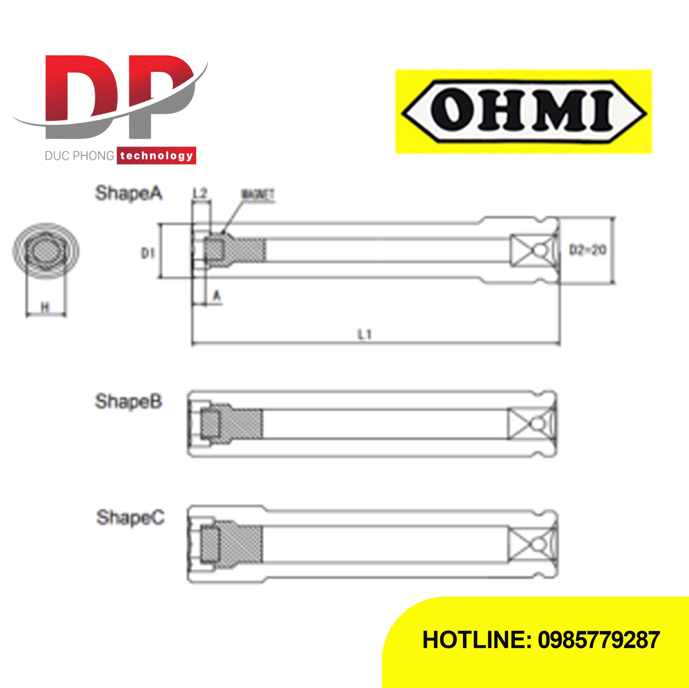 Đầu tuýp 3/8 inch OHMI SEIKI OS-3B H19x100 MAG